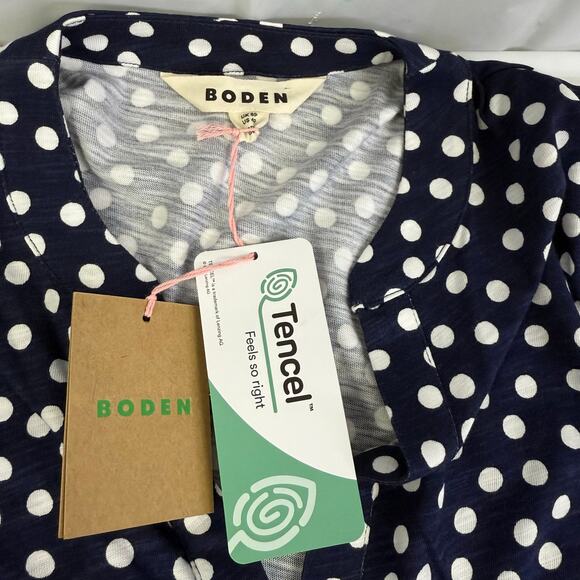 Boden Navy Polka Dot Long Sleeve Dress Size 4P NWT Tencel Cotton Blend - Picture 5 of 9